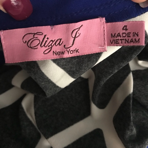 Eliza J Black White Blue 3/4 Sleeve Shift Dress Size 4 - Picture 3 of 6